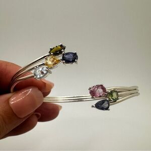 NWOT multi-faceted gemstone bypass bracelet, cuff in sterling silver!